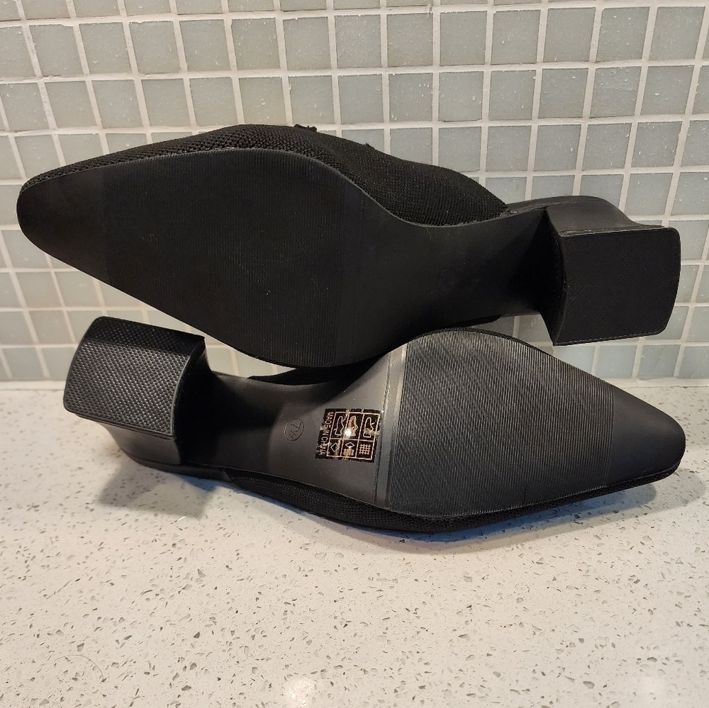 Newbella Black Pointed Slip-On Mules with Gold Chain Accent - Picture 12 of 14